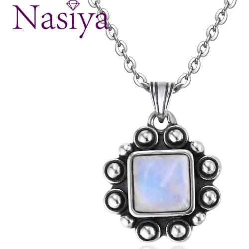 Natural Moonstone 925 Sterling Silver Jewelry Pendants Necklaces for Women Men Vintage Style Fashion Woman Pendants