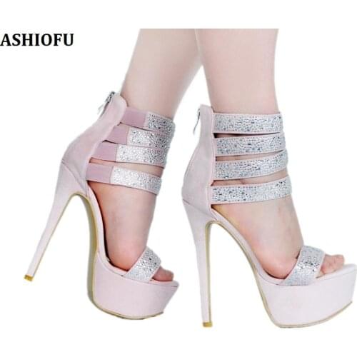 ASHIOFU Handmade New Womens Sandals Sexy Glitter Platform Night-club Sandals Party Prom Fashion High Heel Evening Sandals Shoes