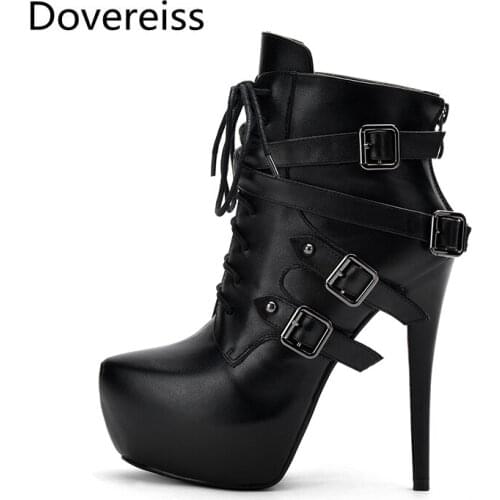 Dovereiss Fashion Womens Shoes Winter Pointed Toe Stilettos Heels Natural leather Platform Elegant Concise Mature Short boots