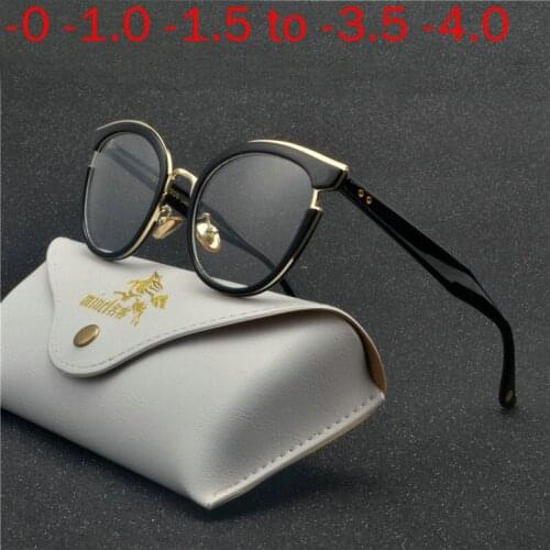 Black Frame Cat Transition Sunglasses Photochromic Myopia Eyeglasses Finished Myopia Glasses for Women Computer Optical NX