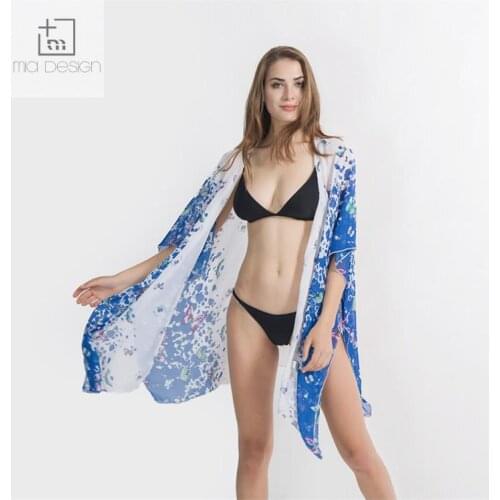 Women Poncho Summer Cardigan New Loose Butterfly Print Floral Beach Chiffon Kimono