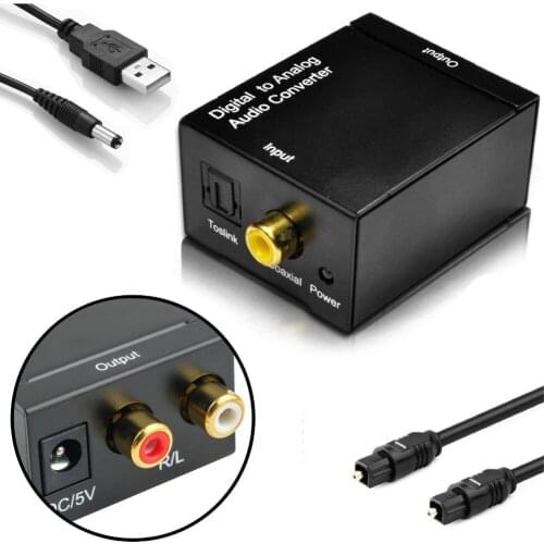 1pcs Digital To Analog Converter DAC Digital SPDIF Toslink To Analog Stereo Audio Converter Adapter Optical Cable For DVD TV