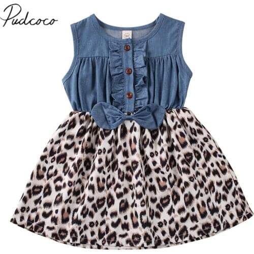 2020 Baby Summer Clothing Toddler Baby Girl Sleeveless Bowknot Clothes Princess Party Leopard Print Patchwork Dresses
