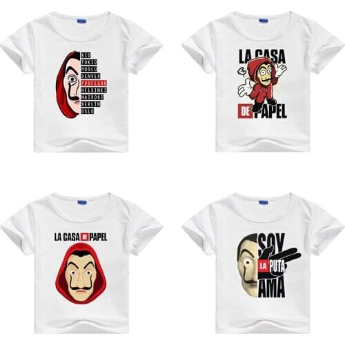 2021 Funny La Casa De Papel T Shirt Kids Summer Top Cartoon Fashion Tshirt Bella Ciao Kawaii Baby Boys Clothes T-shirt Children