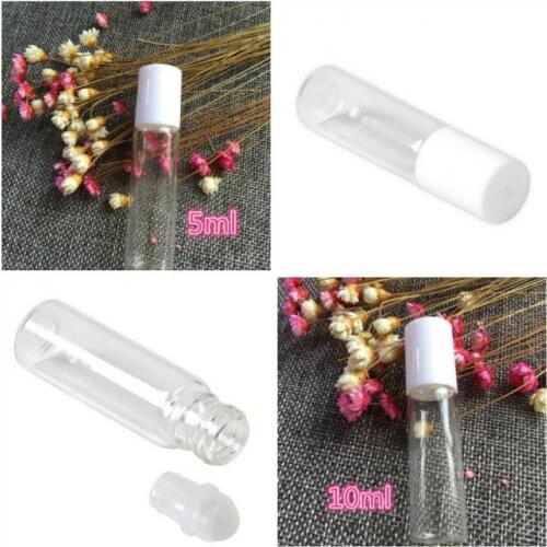 5 pcs 5ml / 10ml Glass Roller Bottles Empty Clear With Roll On Empty Cosmetic Essential Oil Vial For Traveler With Glass Ball