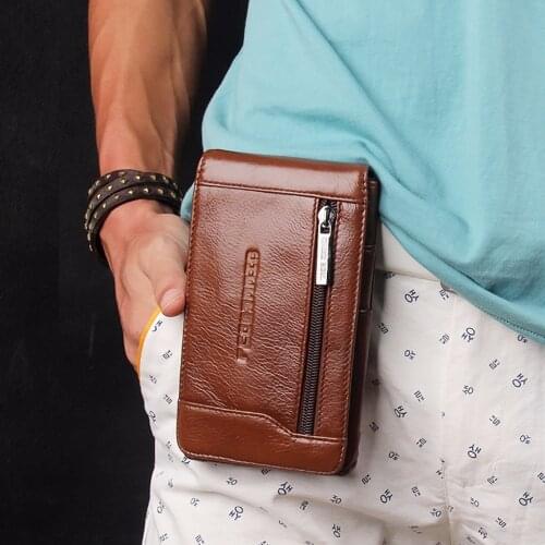 High Quality Genuine Leather Hip Loops Belt Fanny Pack Bum Hook Purse Pouch Hot Sale Casual Men Waist Cell/Mobile Phone Case Bag