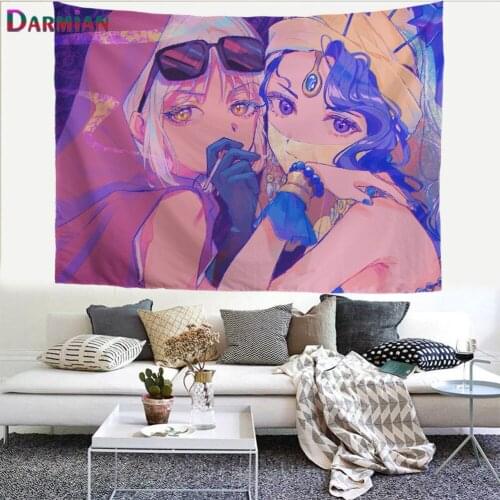 DARMIAN Psychedelic Tapestry Anime Kawaii Girl Design Tapestries Bedspread Bohemian Wall Hanging Blanket Home Bedoom Dorm Decor