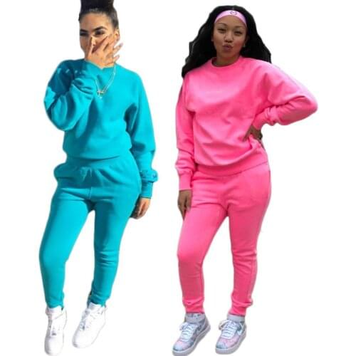 Simple Solid Color Round Neck Long Sleeve T-Shirt And Trousers Warms Women TrackSuits Autumn New Casual Fashion 2 Piece Set