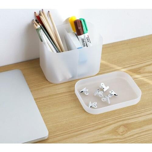 Simple Office stationery storage Desktop storage box cosmetic box plastic frosted mask box cover box brush case pen holder