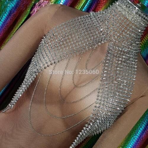 Holographic Summer Musical Festival Rave Spike Crop Top Outtfits Gear Clothes Sexy Stage Dance Drag Queen Costumes Singer