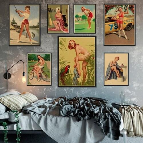 World War II PINUP GIRLS Classic Retro Kraft Paper Poster Decorative Painting Bar Cafe Home Room Decorb Frameless 42*30CM