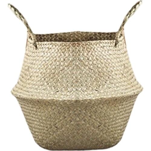 Seagrass Basket Indoor Outdoor Flower Pot Woven Grocery Storage with Handle