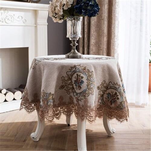 Round Table Cover Desk Cloth for home decor European style Luxury jacquard Tablecloth With Lace for Wedding Birthday Party