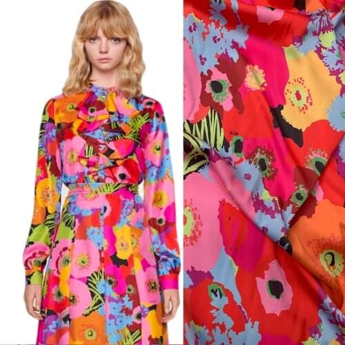 Hot G brand Colored flowers Textile Sewing Fabric for Dress Digital Printing Fabric Cloth Polyester Fashion Spring and Summer