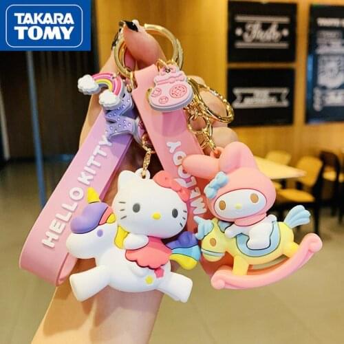 TAKARA TOMY Fashion Cartoon Hello Kitty Doll Childrens Backpack Ornament Simple Pendant Couple Cute Key Chain