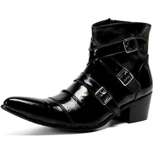 Men Winter High Heel Ankle Boots Plus Size British Formal Party Jazz Dance Shoes Fashion Genuine Leather Men Dress Boots