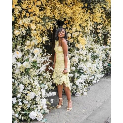 Neon Lime Floral Spiral Gulpure Lace Embroidery Cutout Fishtail Midi Dress Elegant Cape Sleeve Cutwork High-low Gown Event Dress