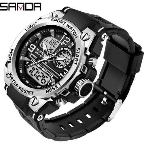 SANDA New Mens Watch Automatic Date Waterproof Sports Quartz Watch Luminous LED Display G Style Mens Watch Orologio da uomo