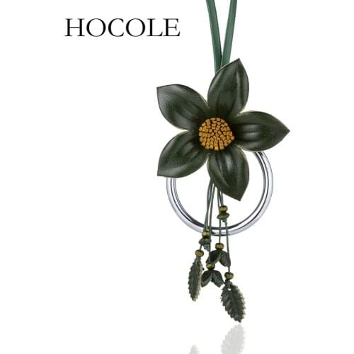 HOCOLE Elegant Women Handmade Big Flower Pendant Leather Cord Necklace 2018 New Fashion Necklace Jewelry Trendy Accessories
