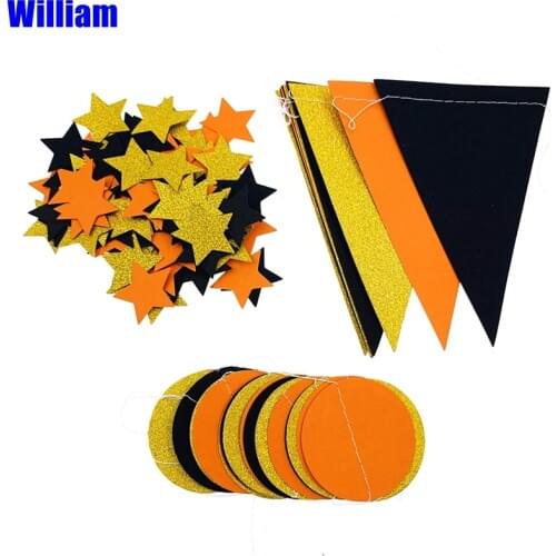 3m Hanging Flags Halloween decoration bar KTV kindergarten wall decoration DIY Black/orange /gold pull flags party supplies