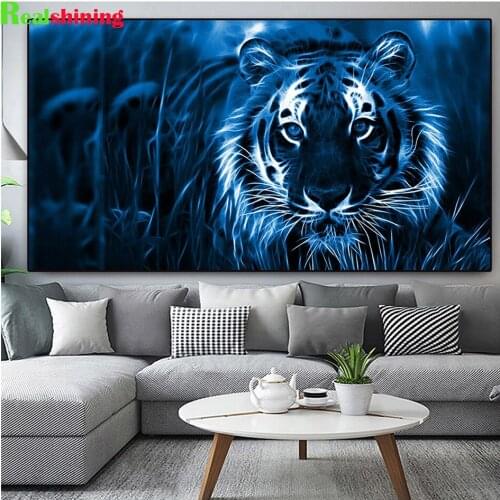 Full,Square Round Diamond painting Color Luminous Tiger 3d picture of rhinestone Large mosaic full embroidery N2304