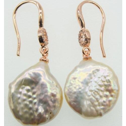 One pair freshwater pearl pinkpurple coin reborn keshi hook drop earrings wholesale beads nature FPPJ unique style