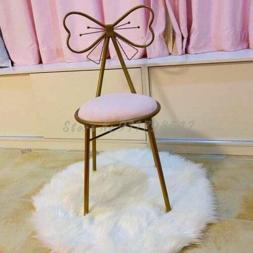 Nordic vibrato ins bow chair simple household backrest dressing table wrought iron small makeup stool nail chair net