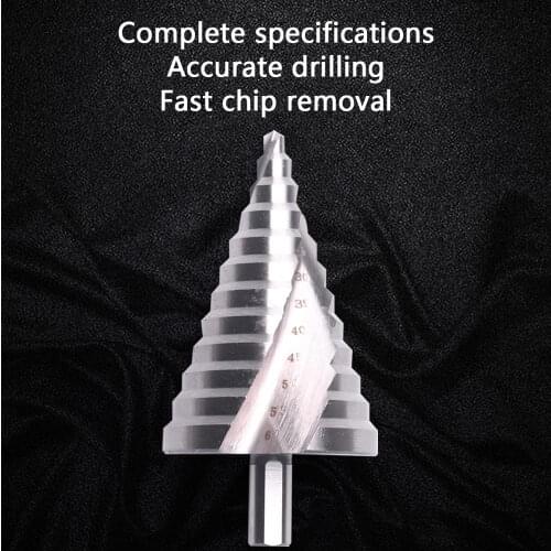 Straight Shank HSS 4241 Hole Spiral Step Cone Groove Step Drill Bit Large Step 12 Step 6mm-60mm For Metalworking Cutting Tools