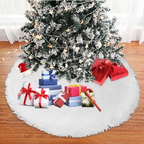 Christmas Tree Skirt Snowy White Faux Fur Xmas Plush Winter Mat for New Year Party Holiday Home Yard Decorations