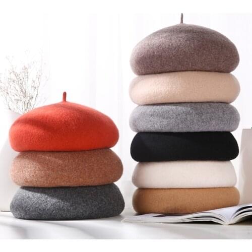Women Girl Autumn Winter Hat Pure Wool Berets French Artist Beret Women Painter Hat Vintage Girls Berets Female Warm Walking Cap