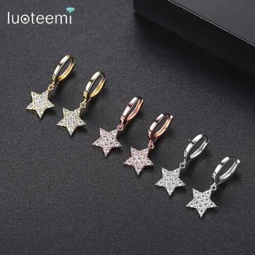 LUOTEEMI Lovely Star Dangle Earrings for Women Girls Wedding Party with Shiny Cubic Zircon Drop Earrings Fashion Jewelry Brincos