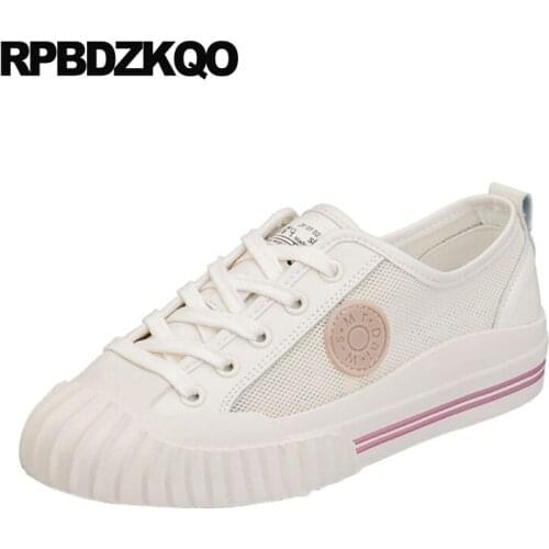 Lace Up Comfy Mesh 2021 Yellow Creepers Platform Shoes Brand Designer White Trainers Breathable Flats Round Toe Sneakers Women