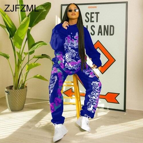 Floral Letter Print Hoodie 2 Piece Sweatsuit Womens Suits Hooded Full Sleeve Sweatshirt & Baggy Jogger Sweatpant Co-ord Outfits
