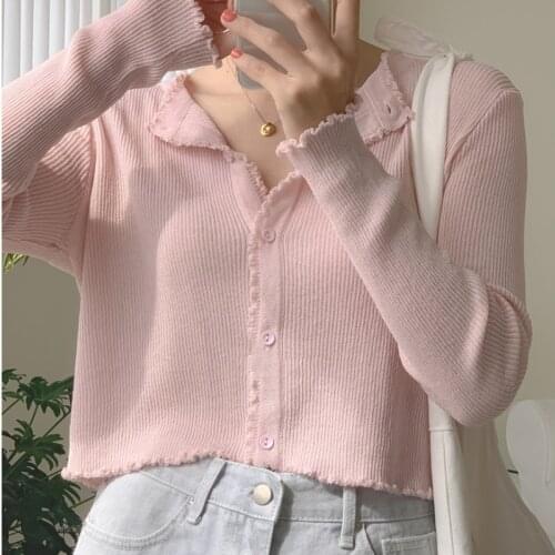 Women V-Neck Knitted Casual Ruched Short Sweaters Cardigans Lady Knitting Soft Thin Summer Cardigan Outwear for Female 2021