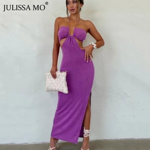 JULISSA MO Fashion Bandage Sleeveless Midi Dresses Women Summer Sexy High Split Backless Dress Femme Vestidos Streetwear 2021