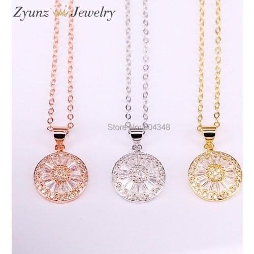 10PCS ZYZ339-2796 Clear CZ Round charm pendant necklace, Micro Pave charms/ Clear Cubic Zirconia chain necklace