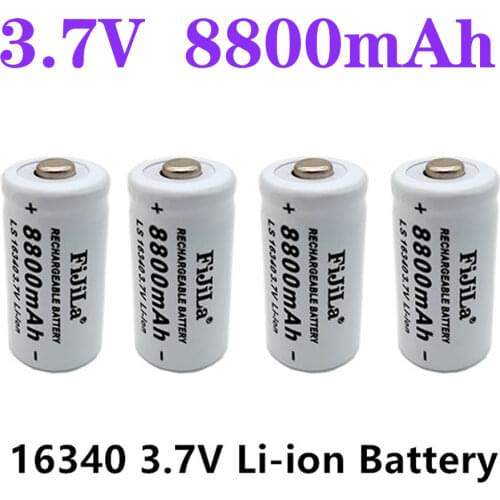 100% New original 16340 Battery CR123A 16340 Battery 8800mAh 3.7V Li-ion Rechargeable Battery+16340Charger