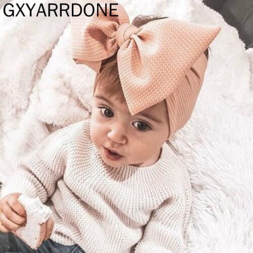 Big Bows Texture Top Knot For Girls Chic Kids Spring Solid Wide Headband Hair Bow 2019 New DIY Hair Accessories Head Wrap
