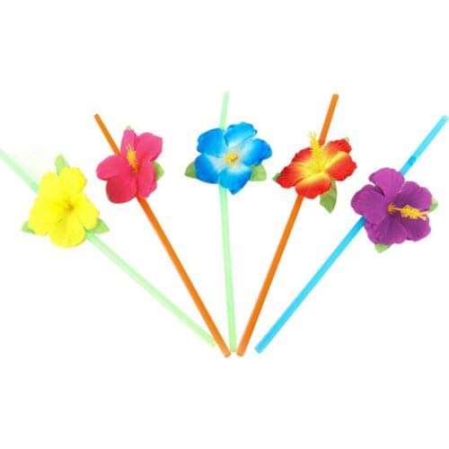 24Pcs Flower Straws Disposable Plastic Bendable Drinking Straws 24Cm Long Multi-Color Beach Beverage Straw For Wedding Birthday