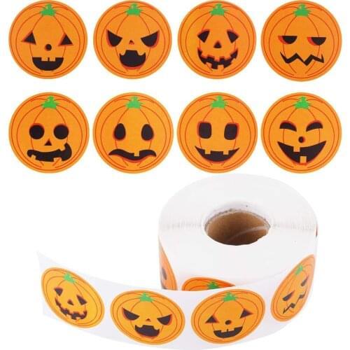 50-500pcs DIY Decorative Labels Halloween Party Favors Supplies Round Halloween Label Sticker Cute Smile Pumpkin Seal Sticker