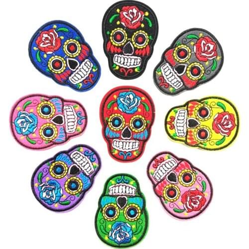 9 colors 1 set Skull Fabric Embroidered Patch Clothes Stickers Bag Sew Iron On Applique DIY Apparel Sewing Clothing Accessories