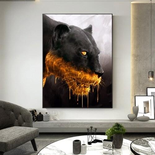 Abstract Animal Color Painted Black Leopard Print Canvas Wall Art Posters and Prints Living Room Bedroom Decor Leopard Pictures