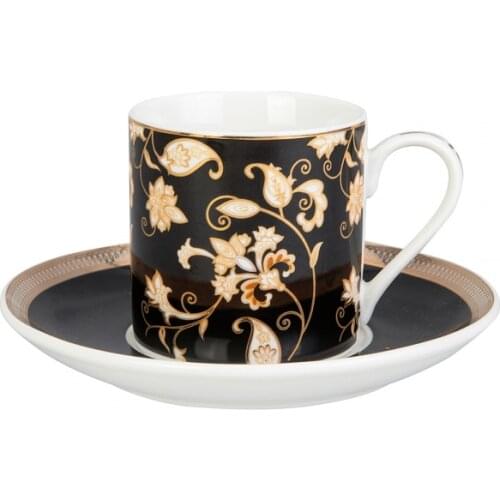 Emsan Gulhane Porcelain Turkish Coffee Cups Boxed Set with 6 Cups and 6 Saucers Tea Coffeeware Glass Drinkware