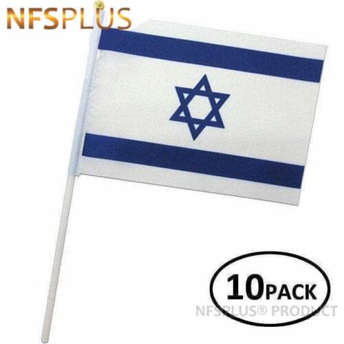 10PCS/LOT Handheld Israel Flags France 14x21cm Flag Banner 30cm Length Plastic Flagpole For Decoration Celebration Parade Sport