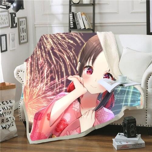 Kaguya-sama Love Is War 3D Printed Fleece Blanket for Beds Thick Quilt Fashion Bedspread Sherpa Throw Blanket Adults Kids 01