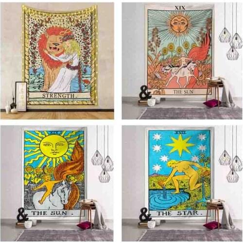 Mandala Tarot Tapestry Wall Hanging Moon Phase Change Tapestries Bedroom Decor Bedspread Throw Cover Sun Moon Wall Decor 95x73CM