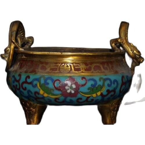 China old Beijing old goods Seiko Pure Copper Cloisonne Ssangyong Incense Burner