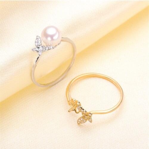 Real Silver S925 Plated Ring Empty Care DIY Accessories Pearl Ring Adjustable Set Semi-finished Products Woman Ring Wholesale
