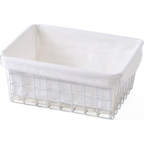 Wrought Container Sundries Book Iron Wire Storage Basket Organizer With Lining Cloth For Kitchen Cabinets Pantry Closets Garage