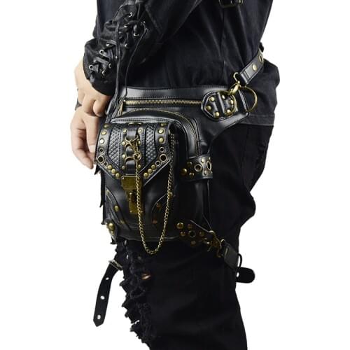 Retro SteamPunk Leather Waist Bag Serpentine Crossbody Bag Rock Men Women Gothic Black Fanny Packs Fashion Motorcycle Leg Bags
